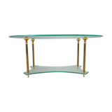 Table basse néoclassique en laiton et verre, années 1970