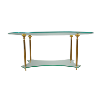 Table basse néoclassique en laiton et verre, années 1970
