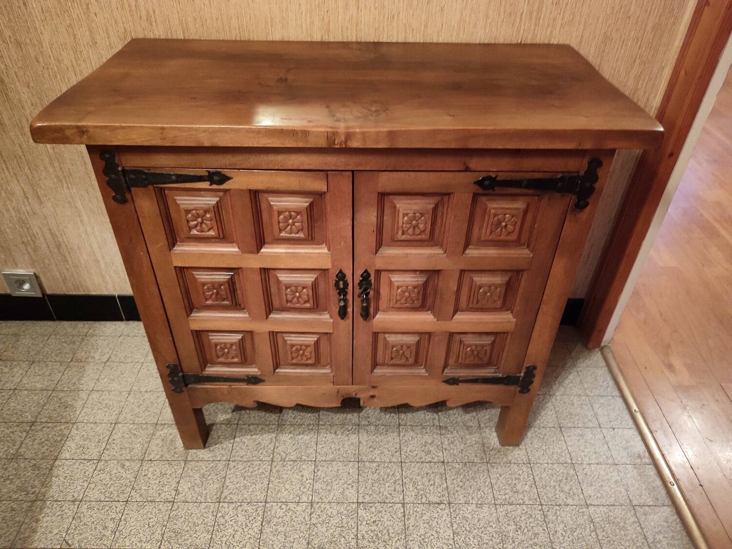 Small solid walnut pedestal sideboard