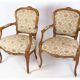 Pair of Neo-Rococo Armchairs with Decorated Fabric in Light Wood