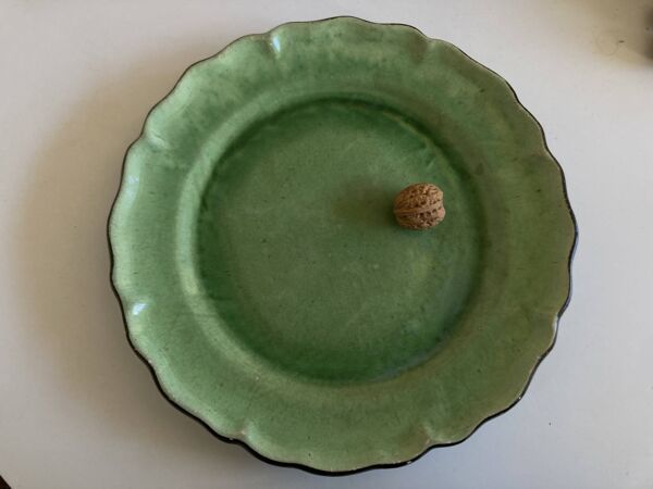 Centre de table XXL à godrons en terre vernissée 1950 Dieulefit