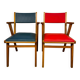 Pair of Scandinavian bridge armchairs in wood and vinyl from the 1950s.