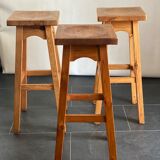 Trio of vintage pine wood bar stools