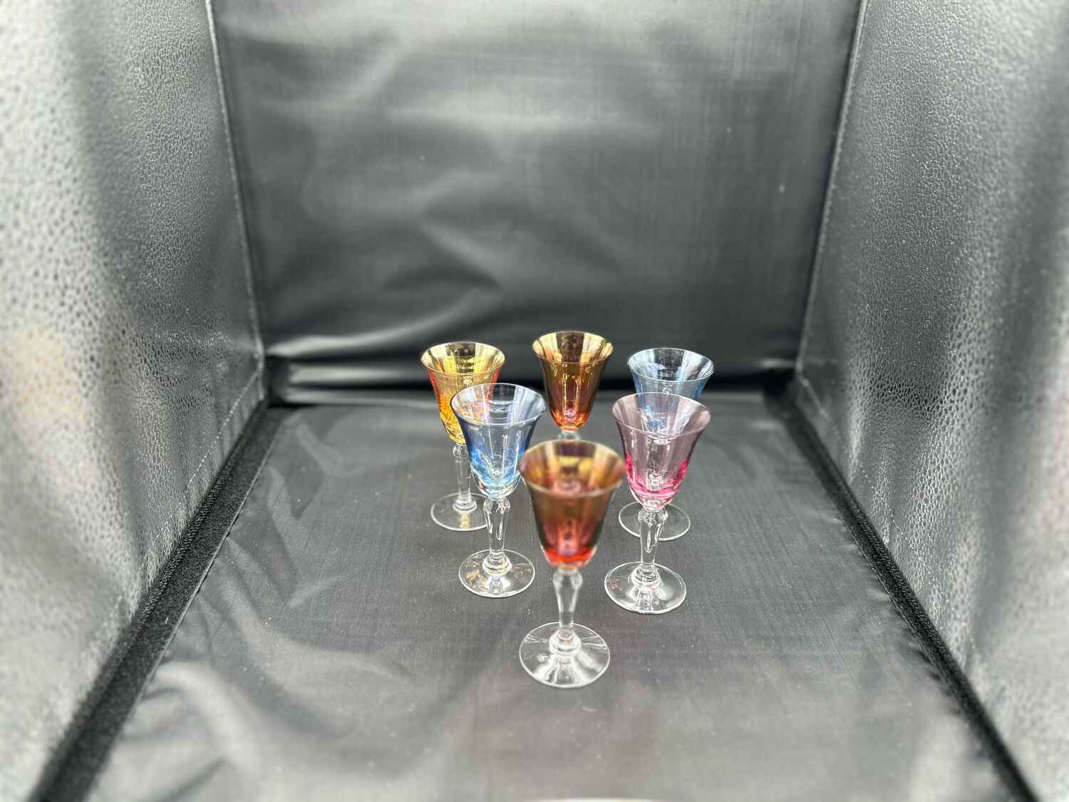 6 crystal coloured liquor glasses