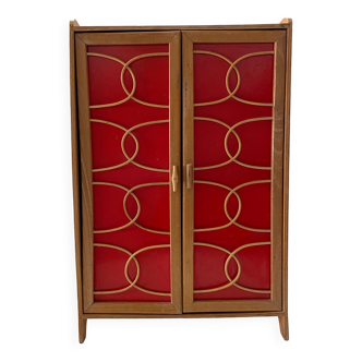 Vintage wooden and rattan doll wardrobe