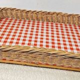 Rectangular Wicker Tray with Vichy Decor L: 44 cm Vintage