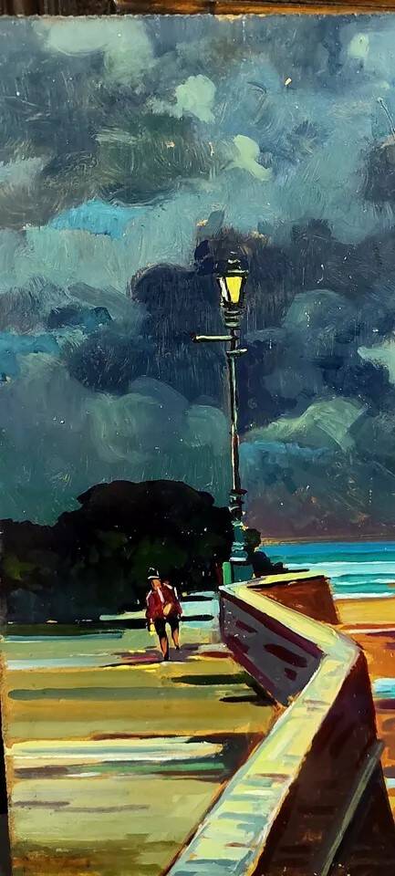 Peinture à l'huile sur isorel - Livourne 1975 la nuit MagnifiquePeinture à l'huile sur isorel - Livo