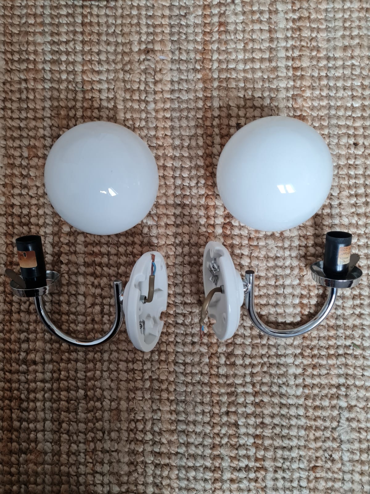 pair of white opaline ball wall. light