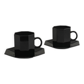 Lot de 2 tasses et sous-tasses Octime octogonales en verre noir