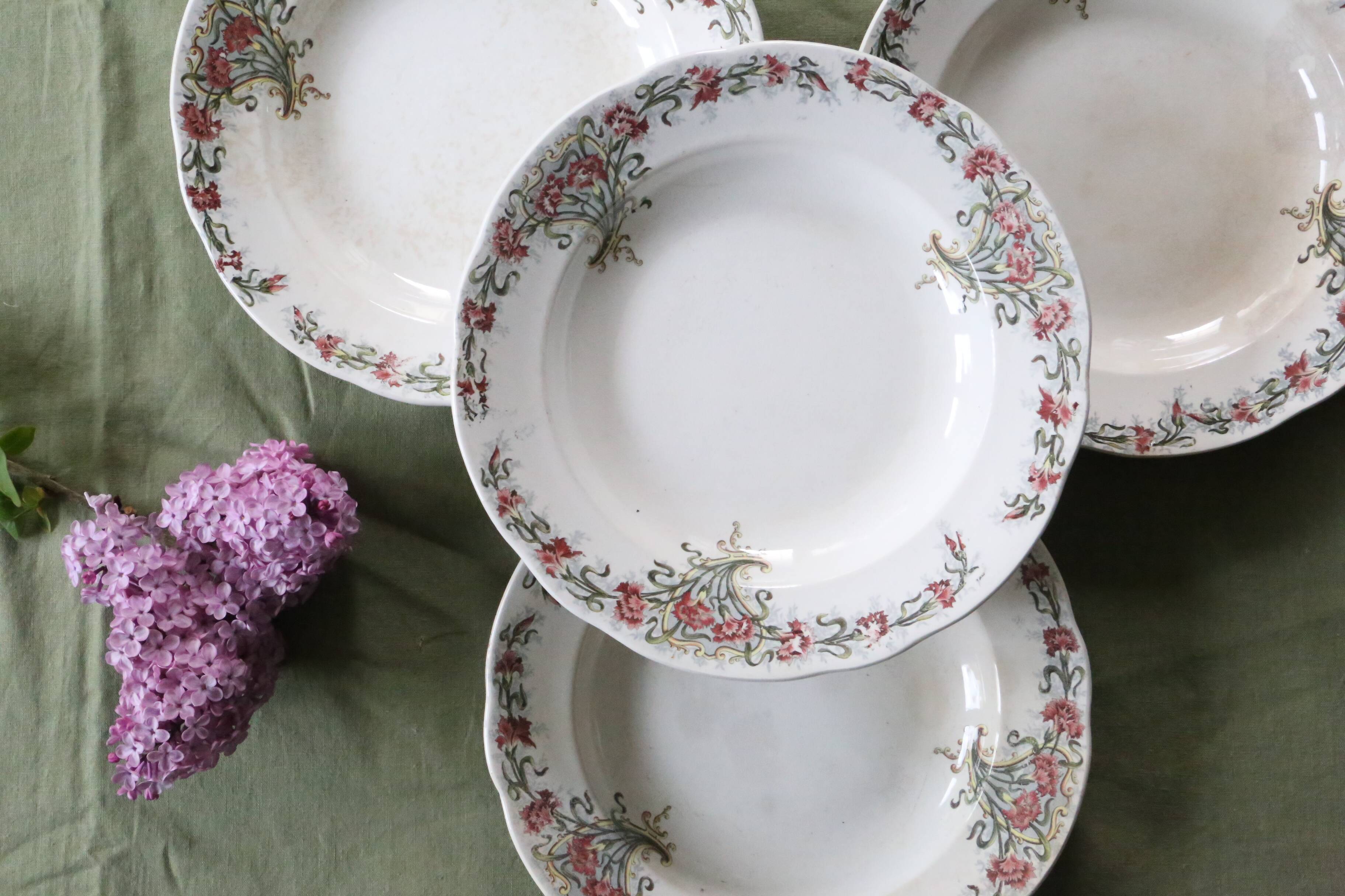 Soup plates x4, Onnaing, Guirlande model, 19th century