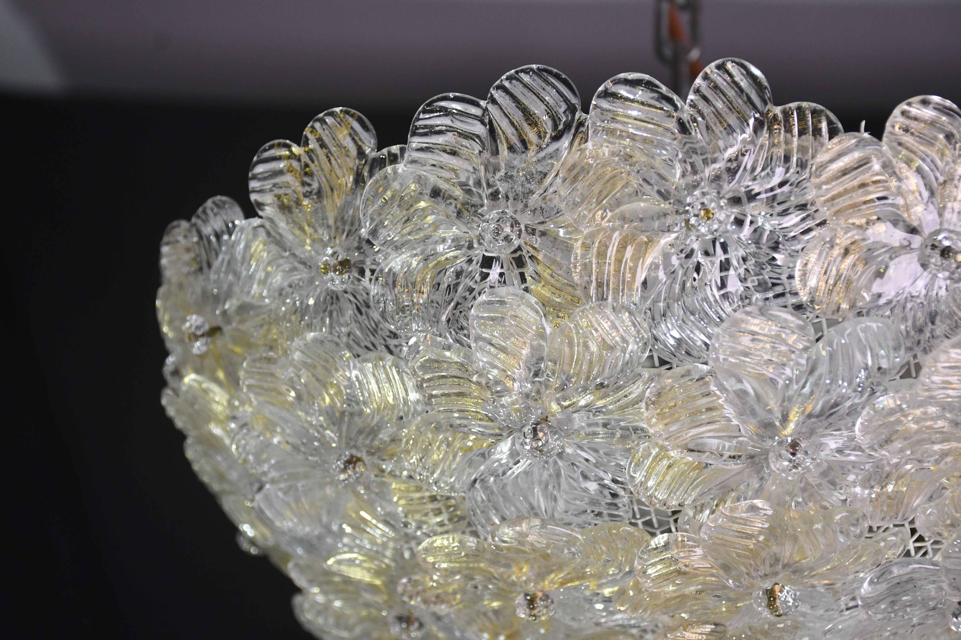Murano Gold Ceiling Light Flower by Seguso for Venini, Italy, 1960s