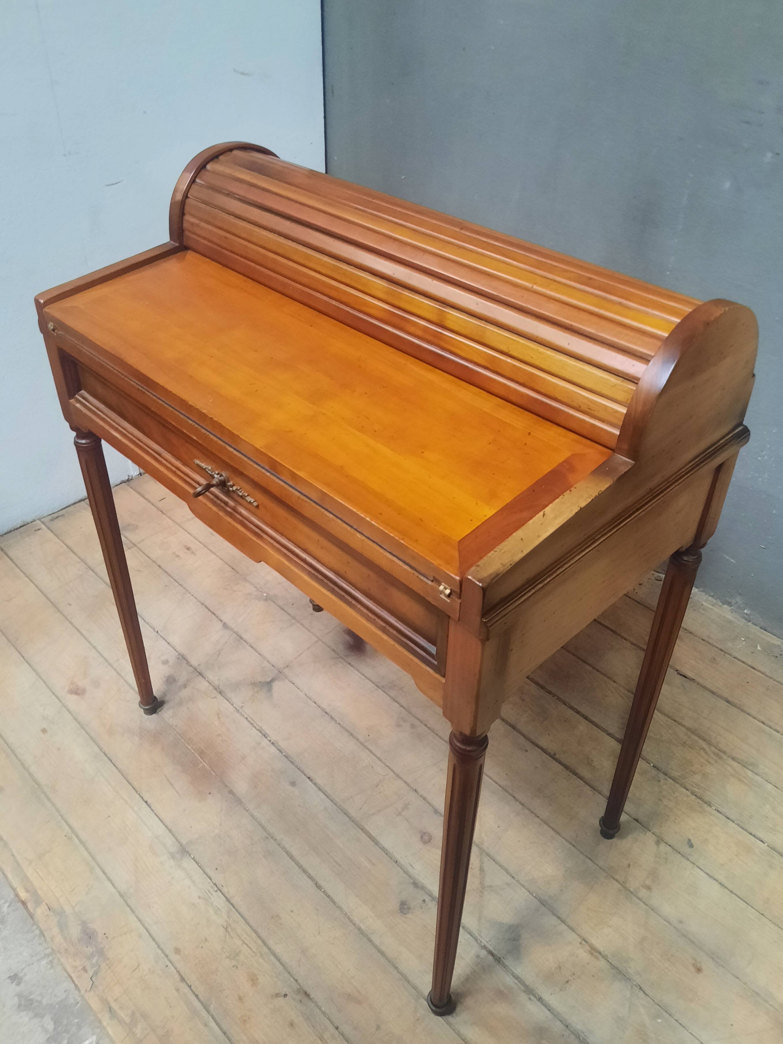 Louis XVI style cylinder desk in cherry wood