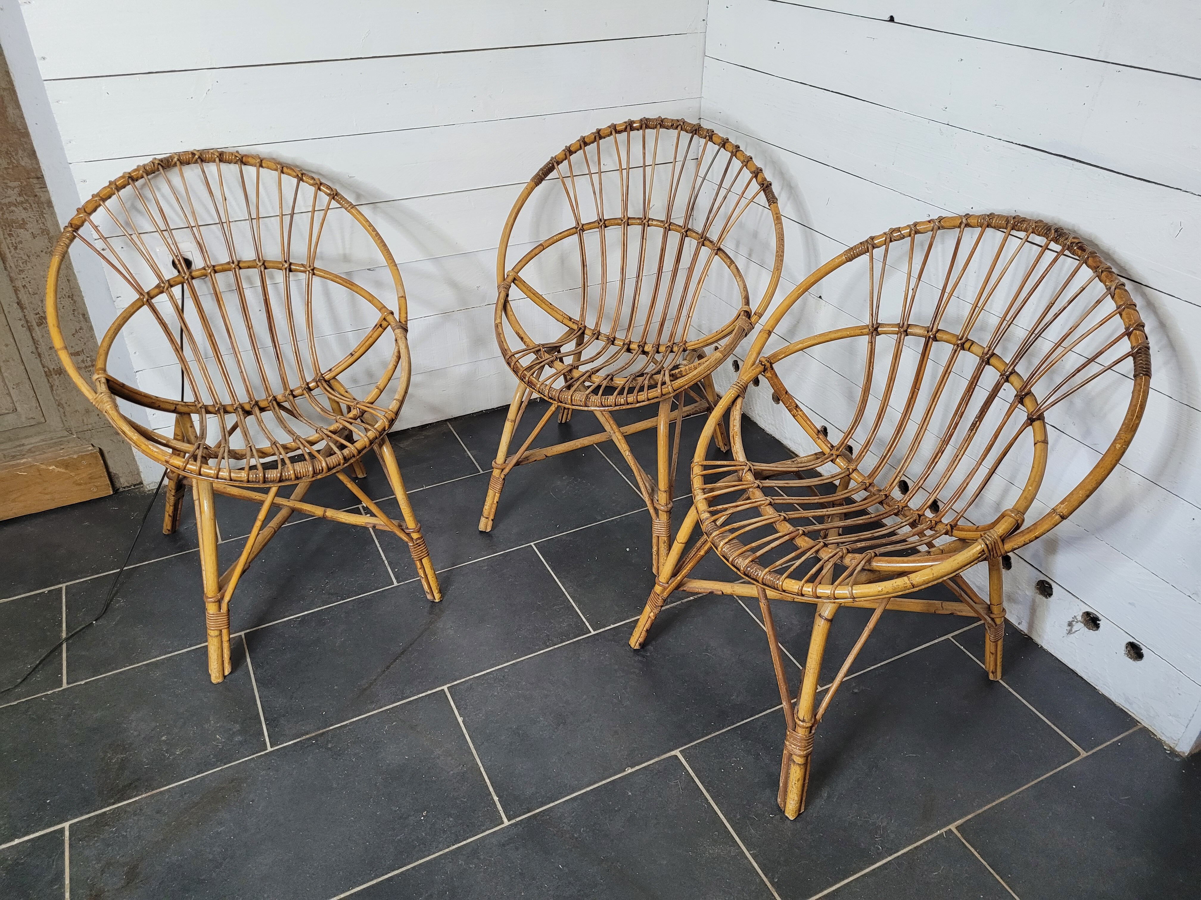 3 rattan armchairs from the 70s