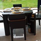 Square table mutlifunction Italian design, signed reversible board for the game, bar legs