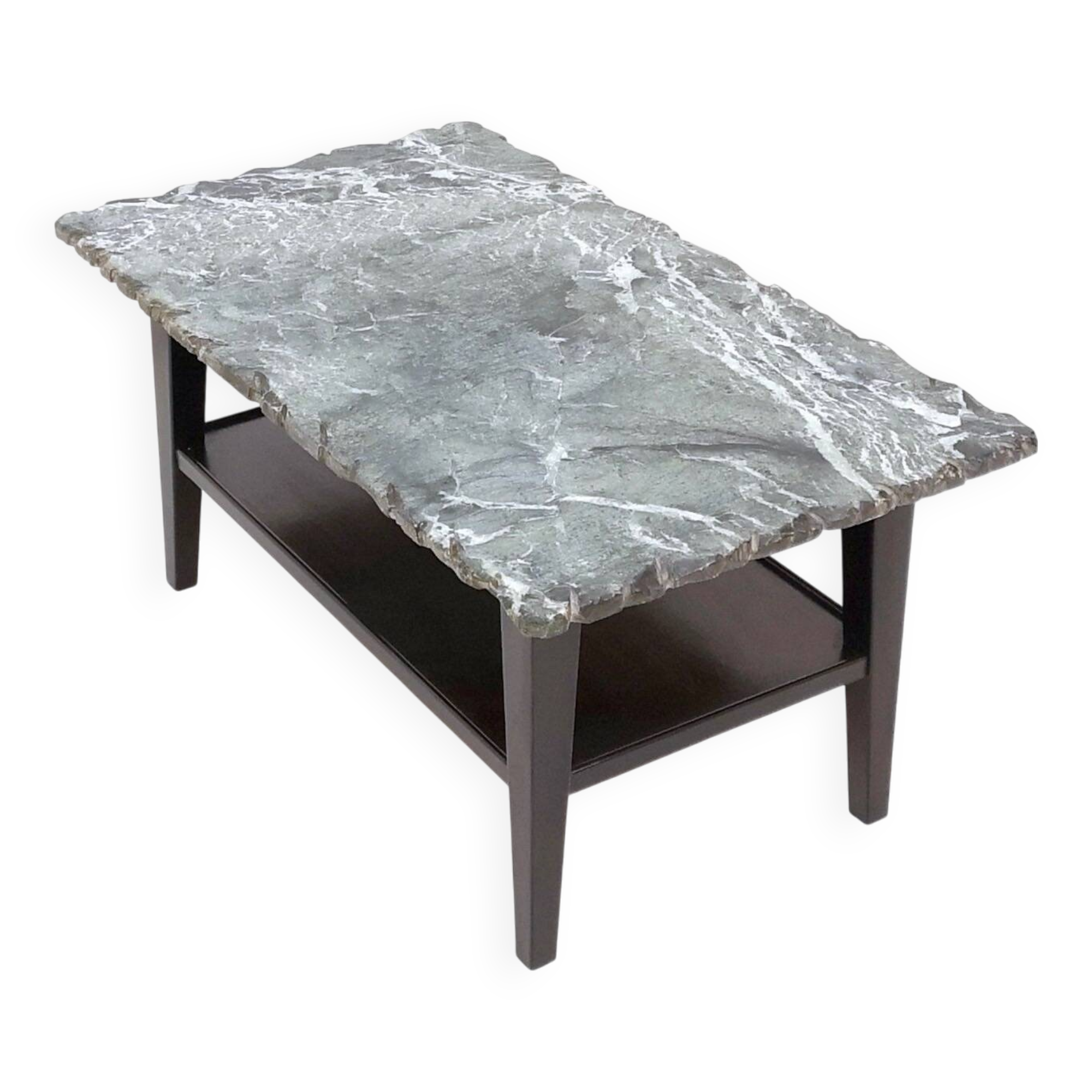 Ebonized Wood Coffee Table with a Green Alps Marble Top, Italy