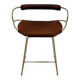 Contemporary sculptural bar stool with a metal back in aged brass and cognac leather.