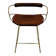 Contemporary sculptural bar stool with a metal back in aged brass and cognac leather.