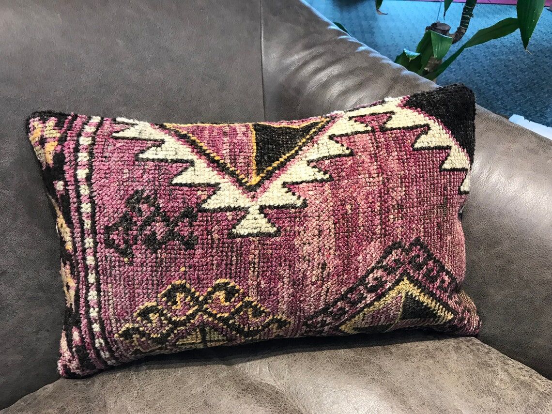 Handmade wool lumbar kilim pillow