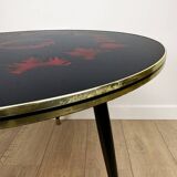glass and wood tripod cocktail table from the 50s