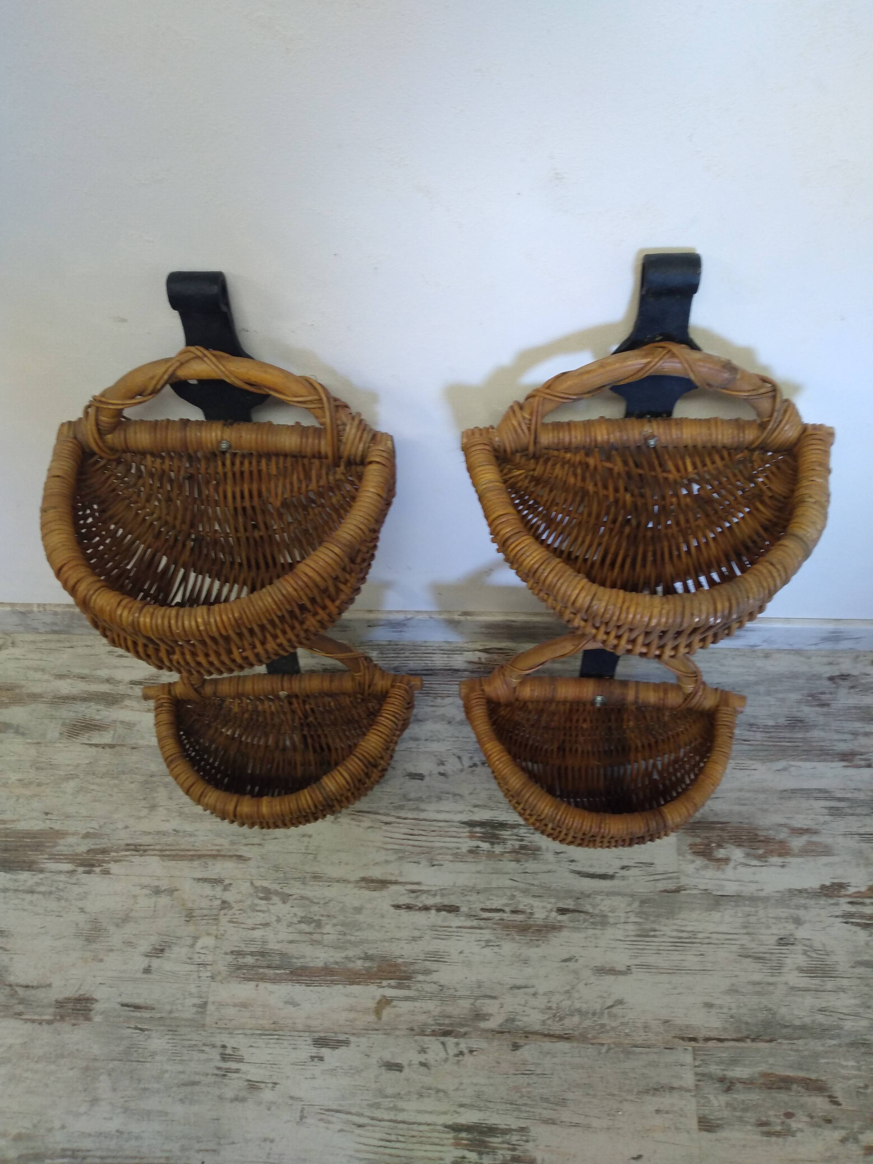 Wicker and wrought iron wall basket