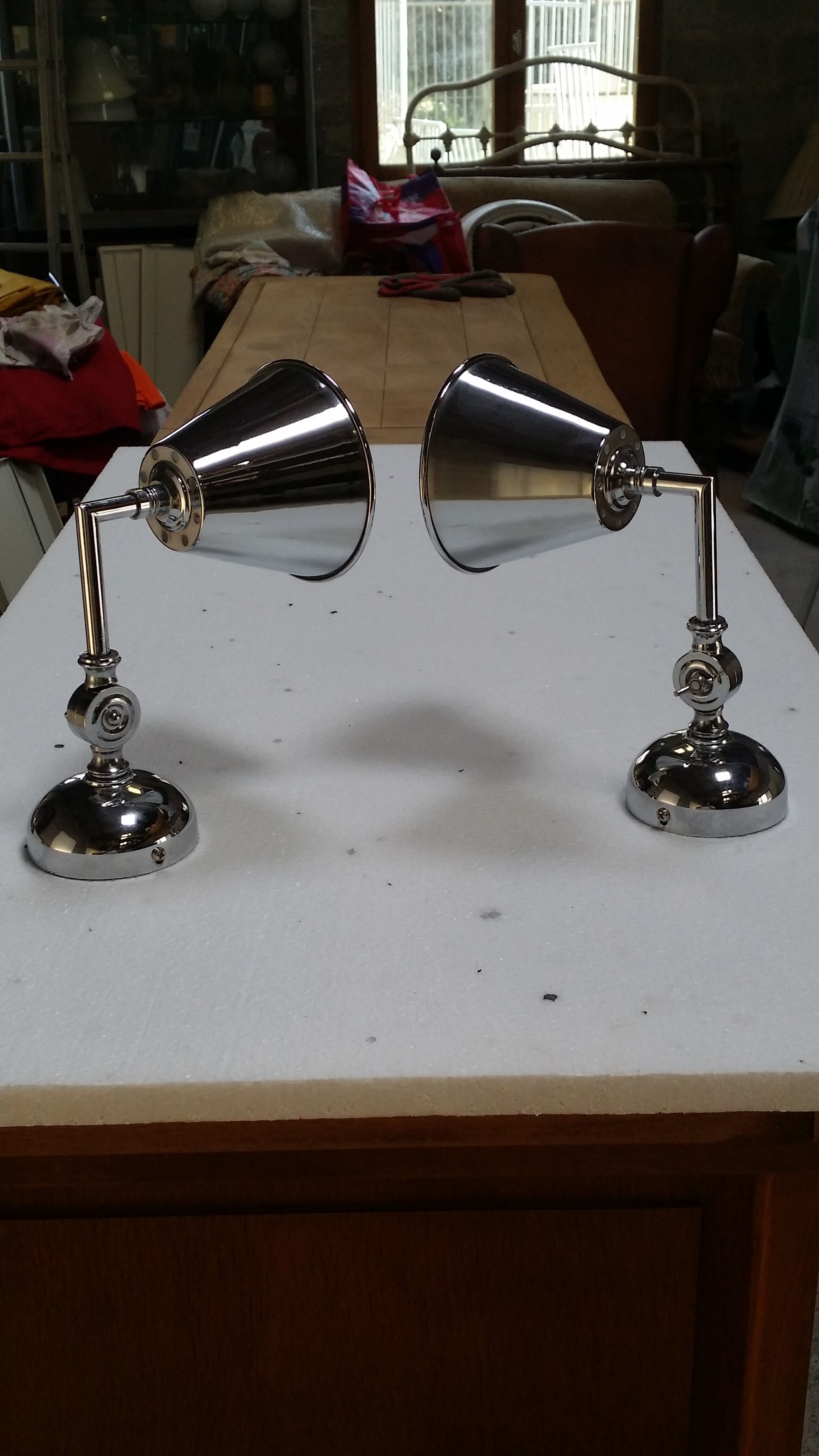 Pair of chrome wall lamps