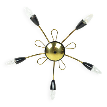 Lampe de plafond araignée Sputnik des années 1950 en laiton époque Stilnovo milieu du siècle