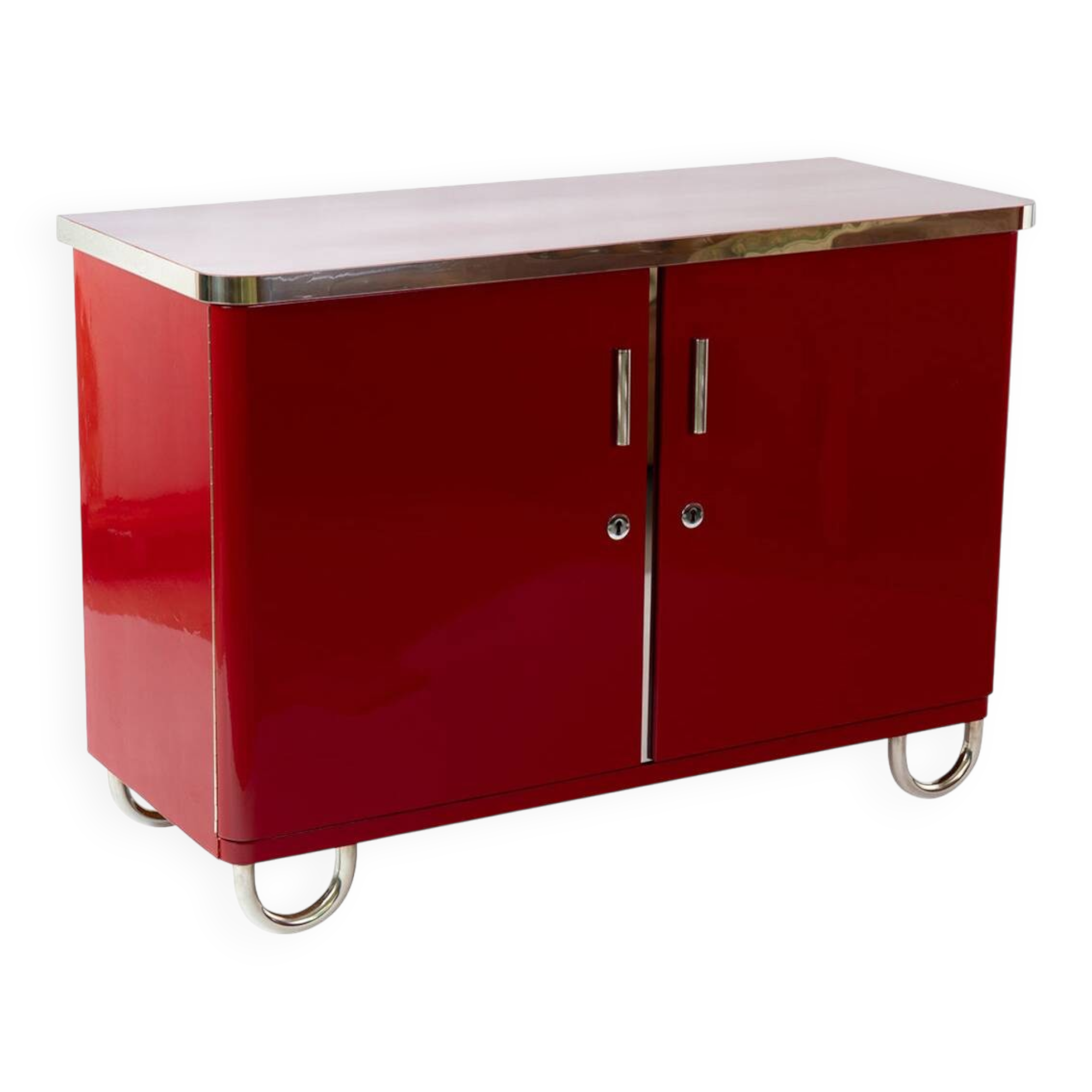 Red lacquered Bauhaus sideboard, 1930s