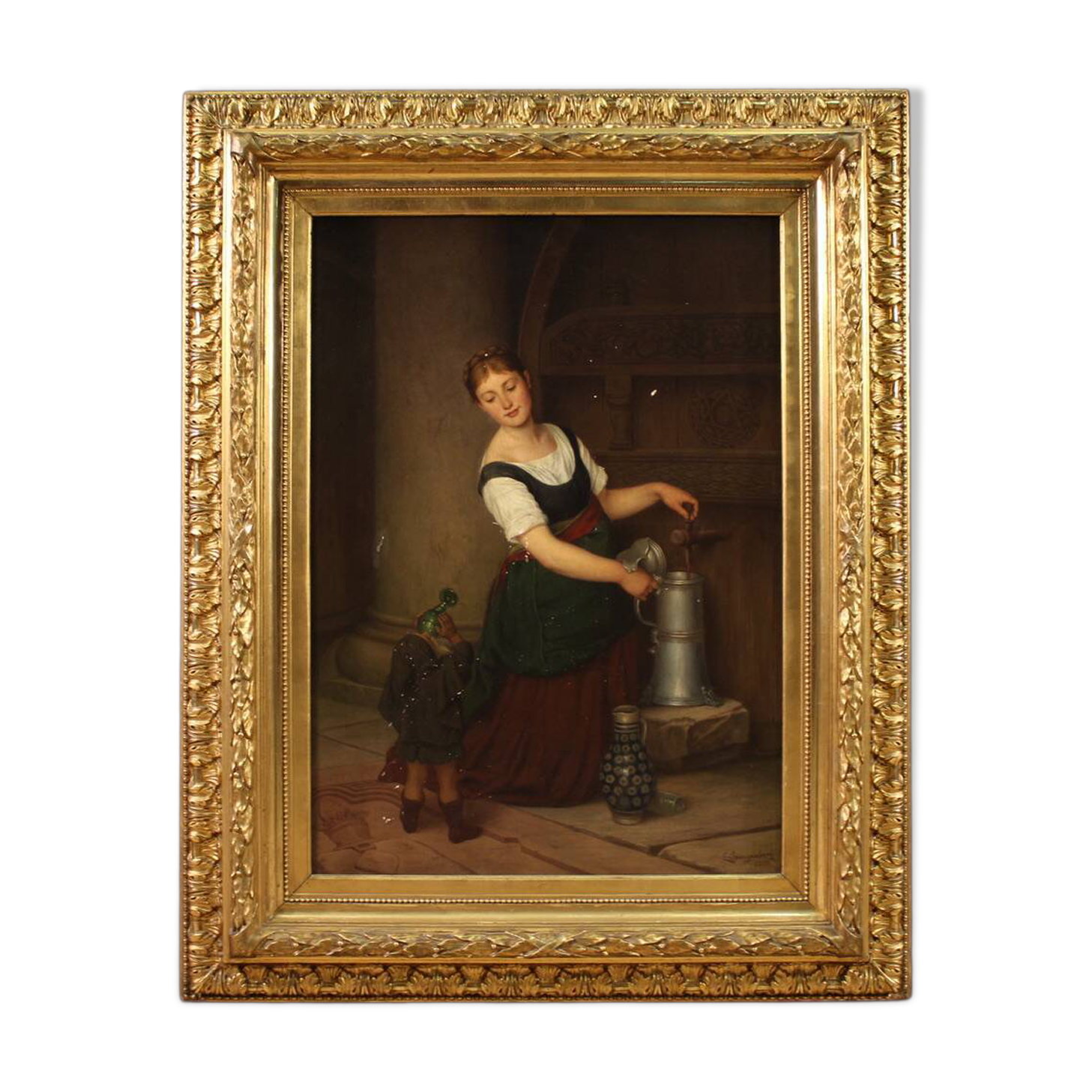 Painting signed G. Spangerberg and dated 1886, interior scene