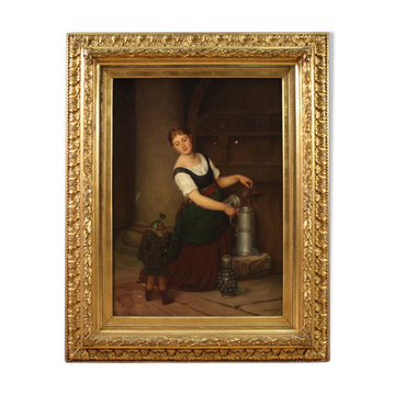 Painting signed G. Spangerberg and dated 1886, interior scene