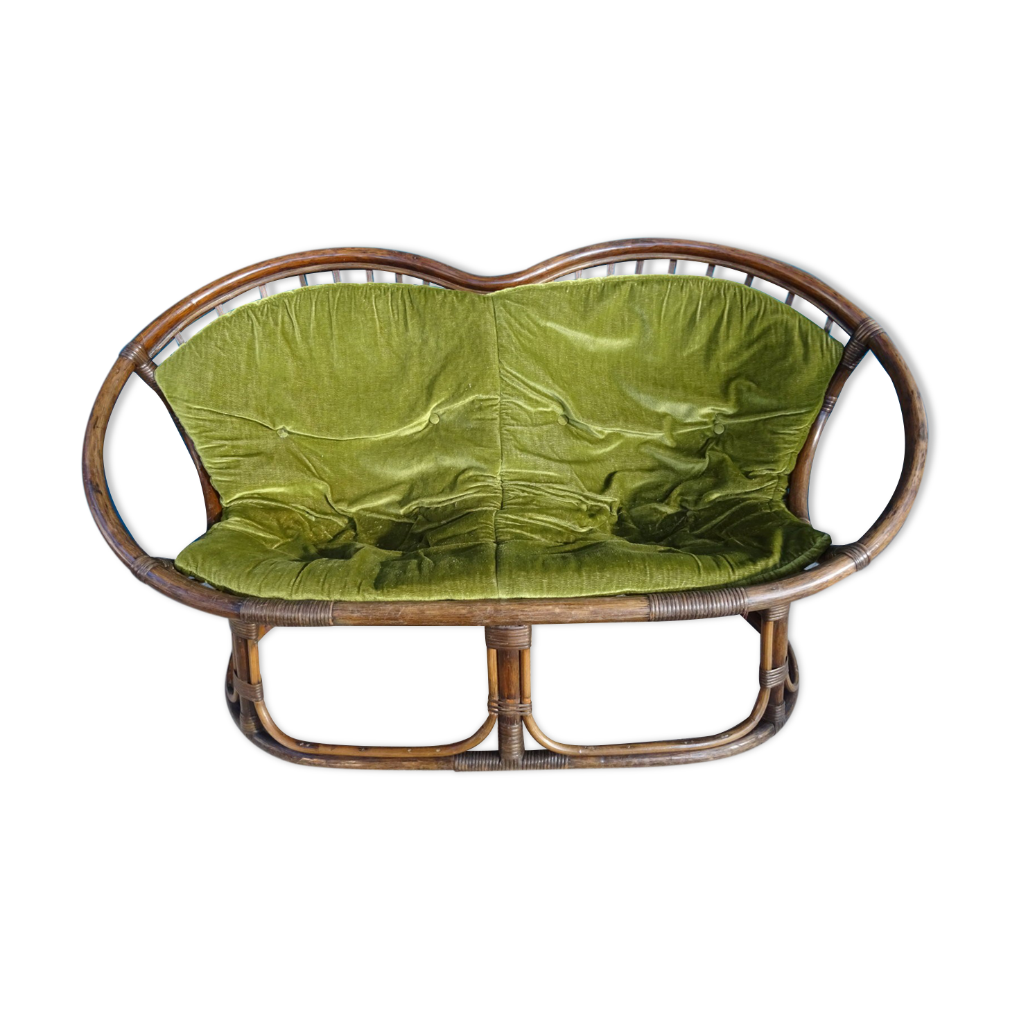 Vintage rattan bench 70s