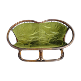 Vintage rattan bench 70s