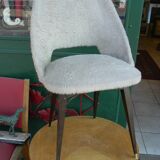 Chaise moumoute pieds carrés bout laiton années 60