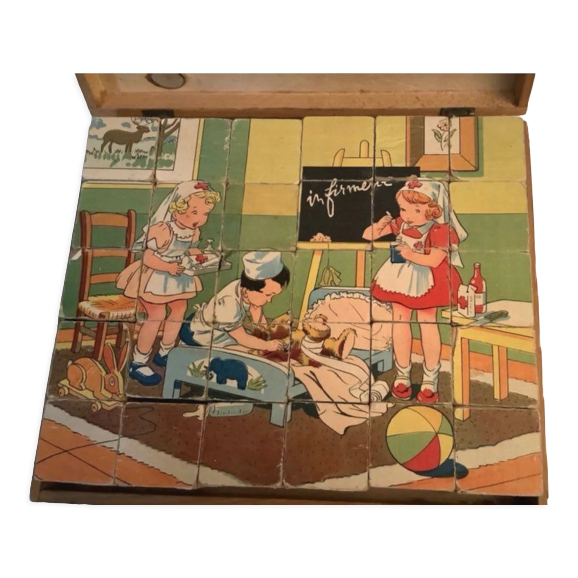 Game jura old cubes in briefcase/light wood 30 pieces 50s