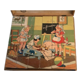 Jeu jura ancien de cubes dans mallette/bois clair 30 pièces années 50
