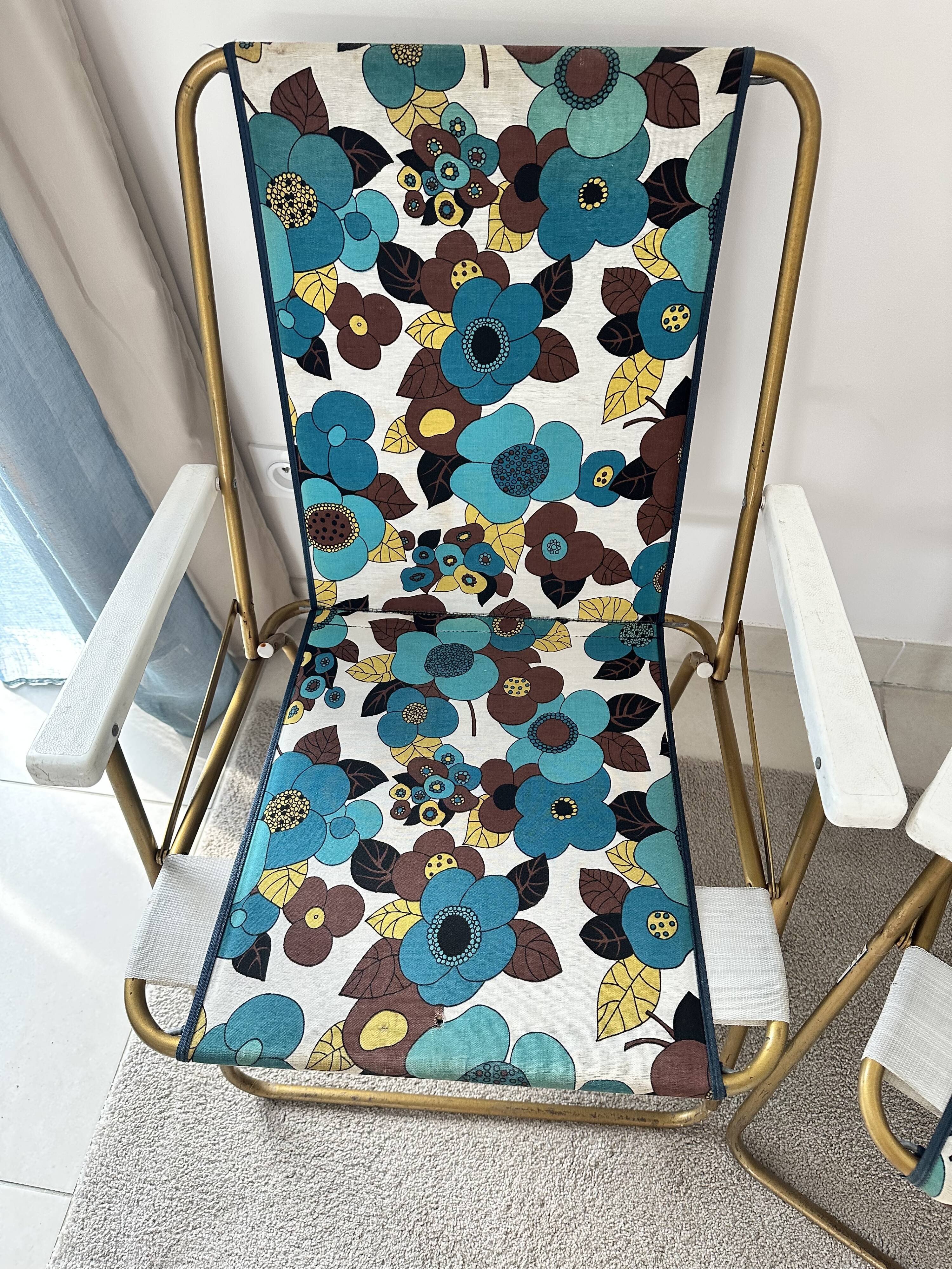 Pair of vintage Lafuma armchairs from the 60s/70s – Made in France – floral fabric