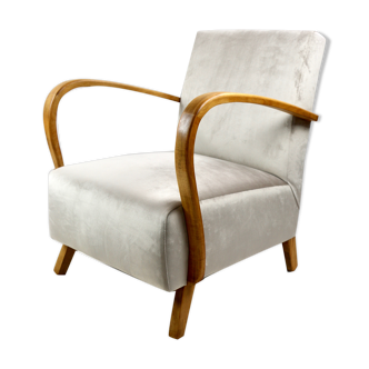 Fauteuil en velours beige allemand Art Déco, années 1960