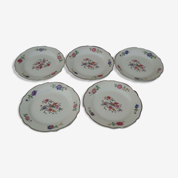 5 dessert plates in digoin Sarreguemines earthenware decoration birds and flowers diam 18 cm