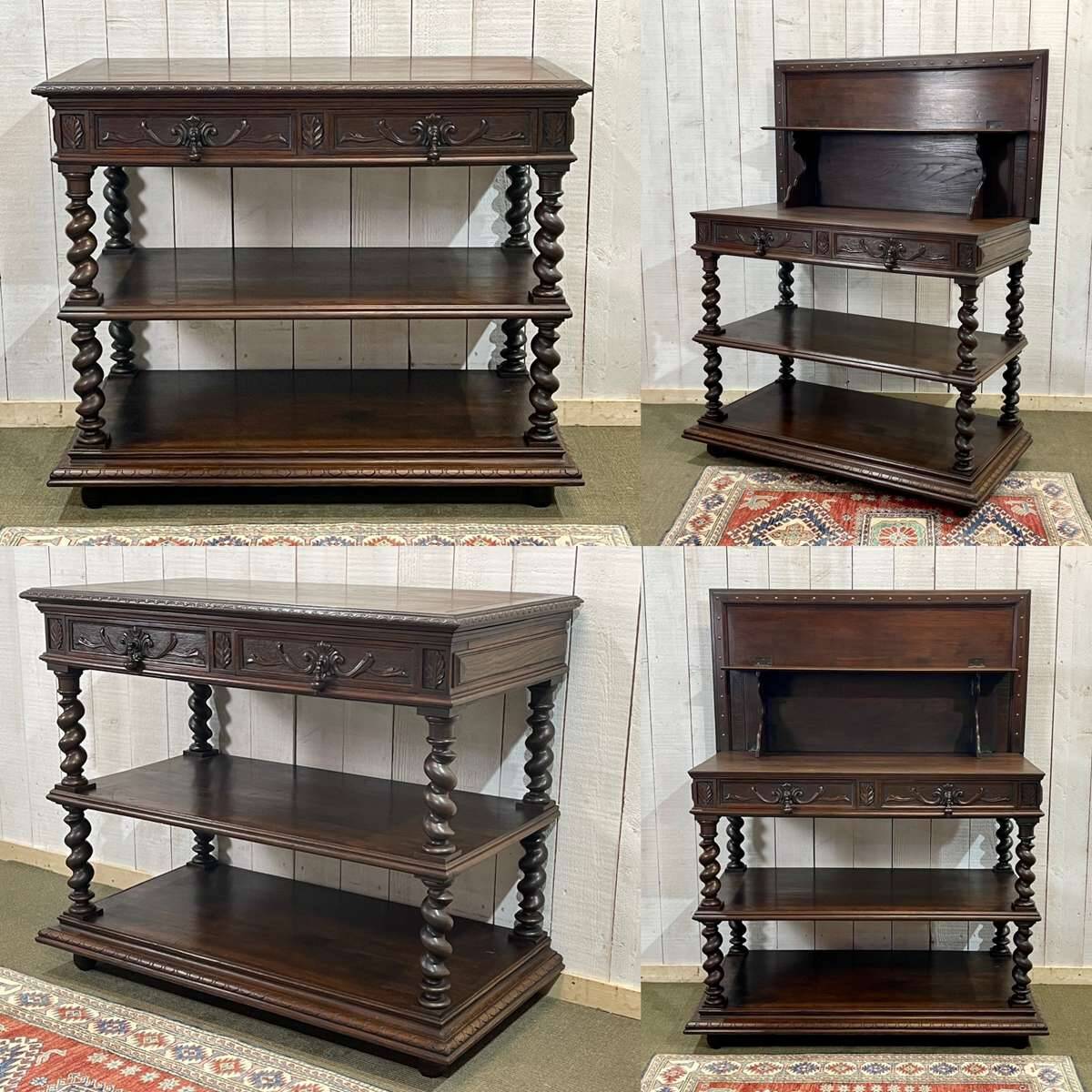 Henry II late 19th century oak serving trolley - top opens into a dresser