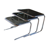 Trundle tables in smoked glass and chrome 70s