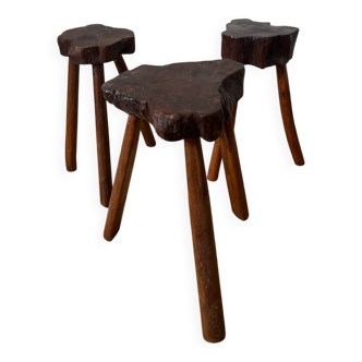 Brutalist and rustic tripod stools