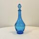 Vintage blue glass bottle Carafe with stopper Made in Belgium