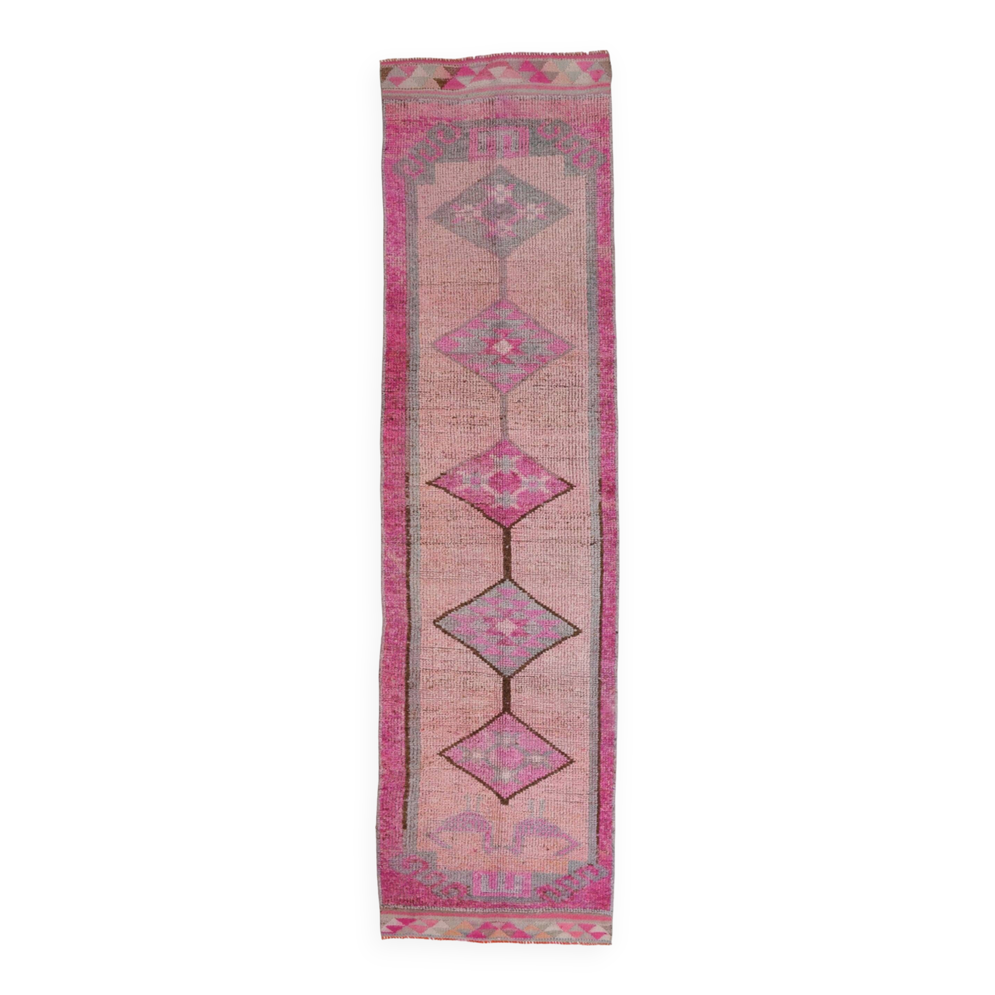 3x12 Pink Persian Vintage Runner Rug, 92x355Cm SK 18193
