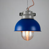 Blue industrial hanging light from tep