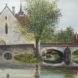 Oil on canvas: bridge over the river