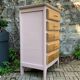Commode vintage pieds compas rose poudré 1950