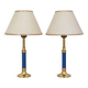 Pair of blue and gold bedside lamps with cream shades – H38 cm