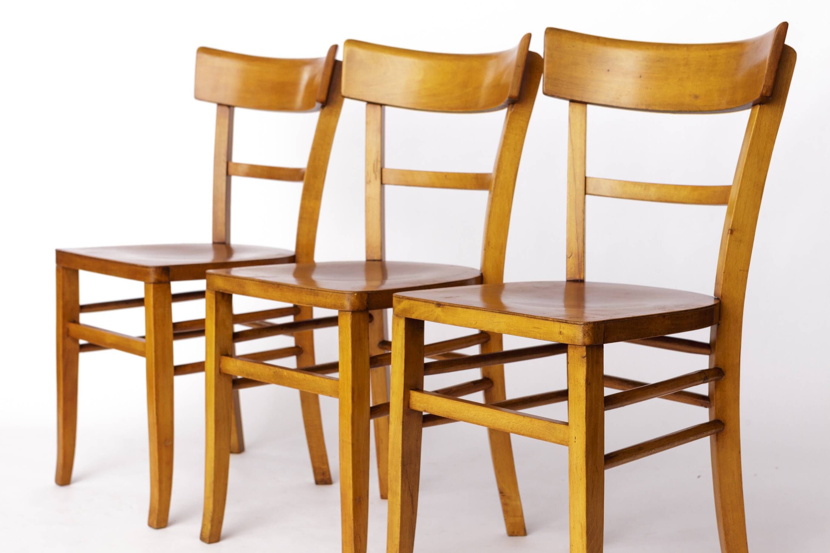 Set of 3 Vintage Frankfurter Chairs, 1970s Mid-Century Beech Dining Chairs,