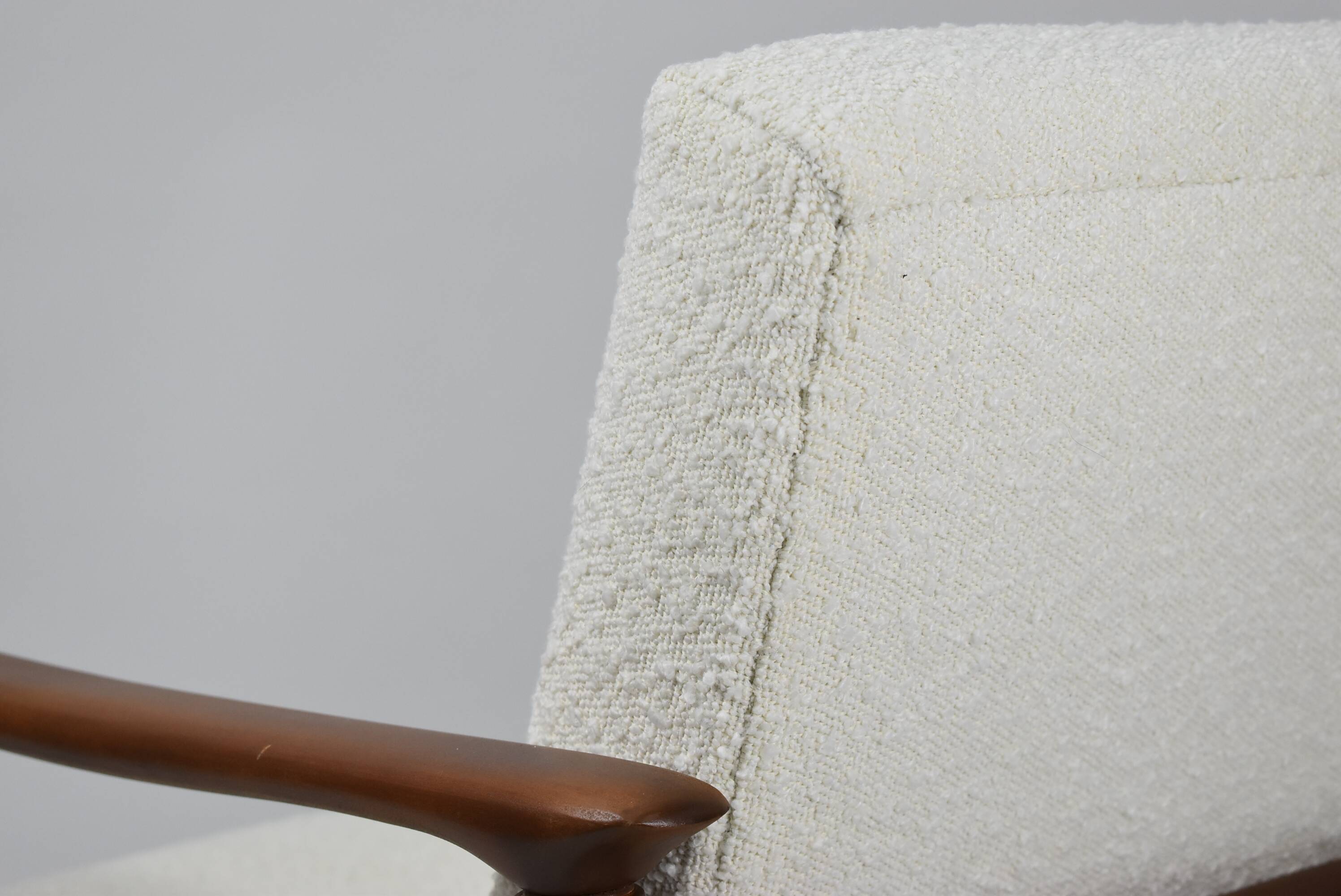 Original vintage armchair, 1960s, designer E.Homma, restored, white bouclé