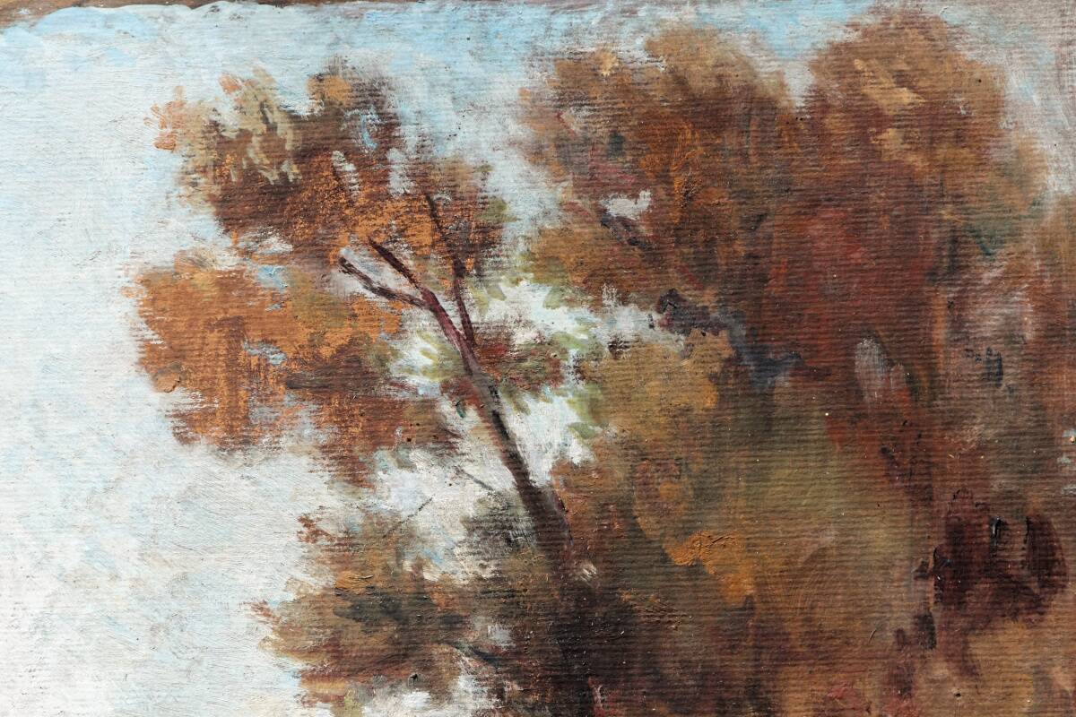 Oil on hardboard, riverside