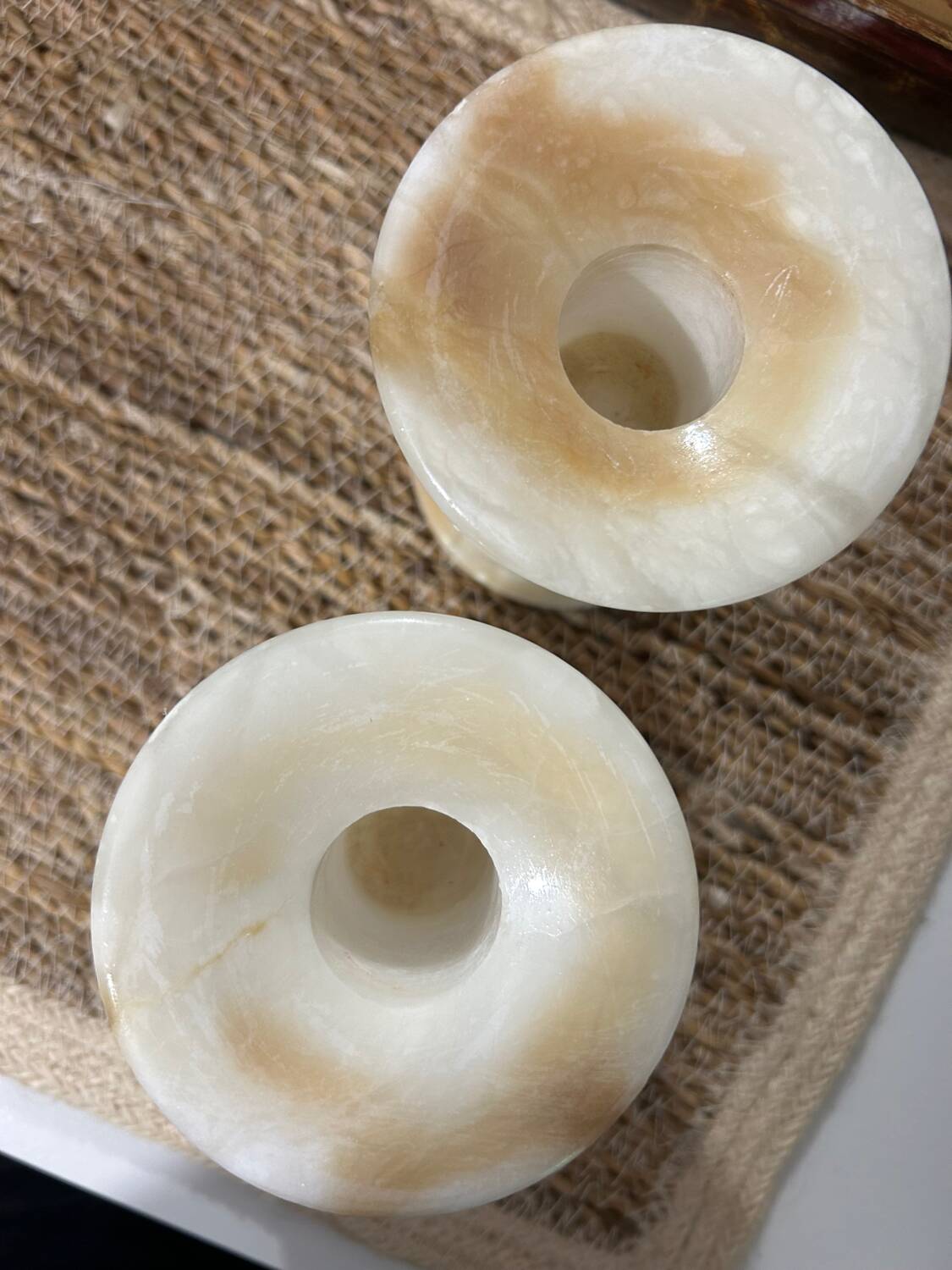 Pair of alabaster candlesticks